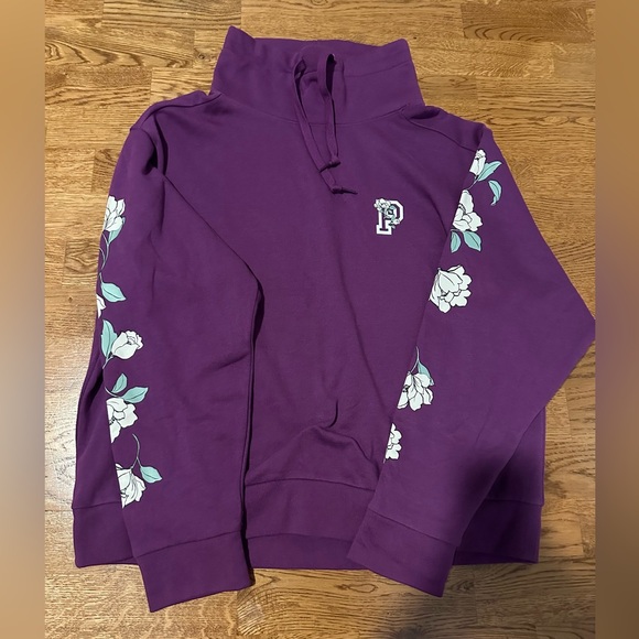 NWT VS PINK Purple & White Floral Cowl Neck Everyday Lounge Pullover Sweatshirt - Picture 4 of 14